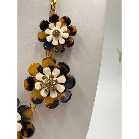 Talbots Layered Brown Tortoise Floral White and CZ Flower Necklace New - Picture 3 of 10